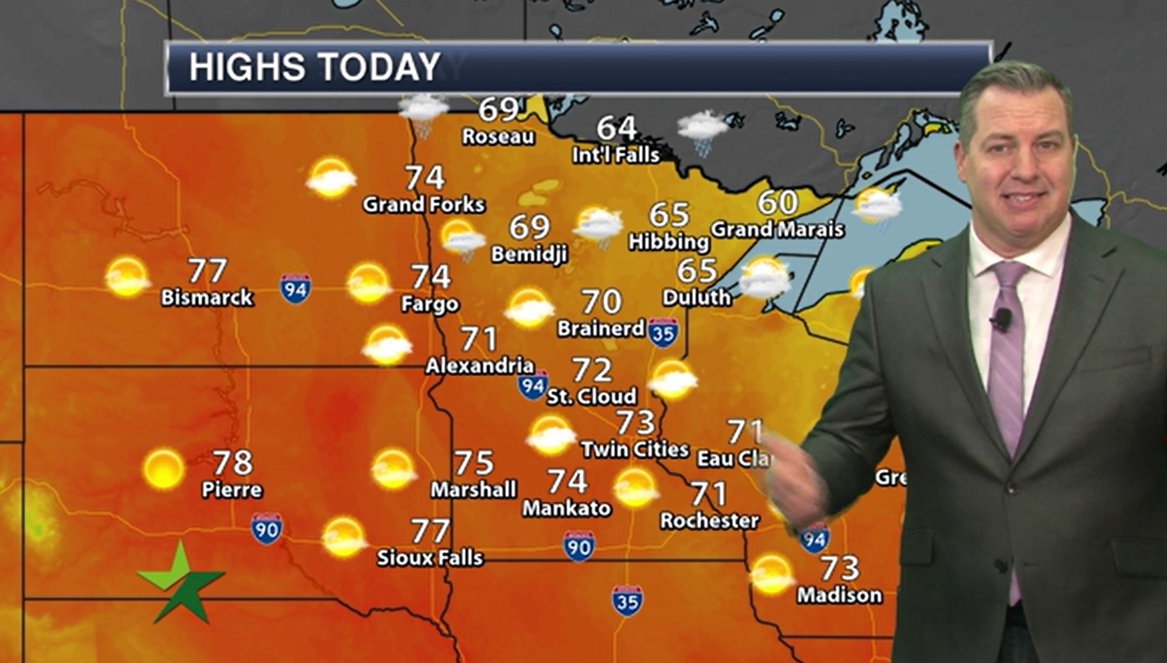 Morning forecast: Sunny and cooler; high low 70s